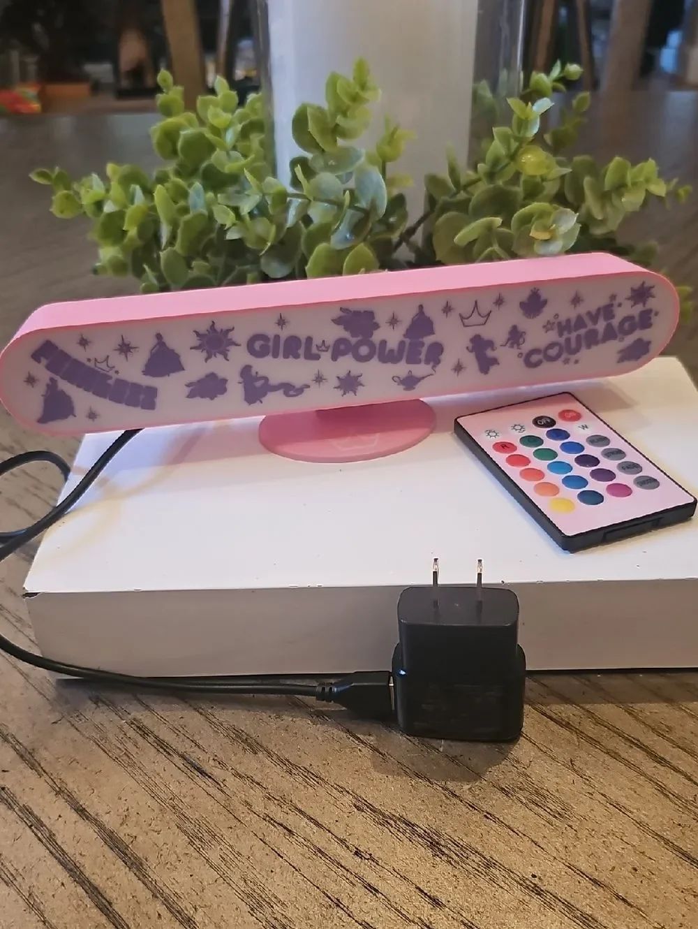 Pink 'Girl Power' LED Light with Remote